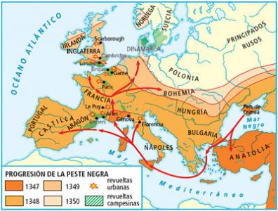 Mapa de la Peste Negra en Europa en 1348